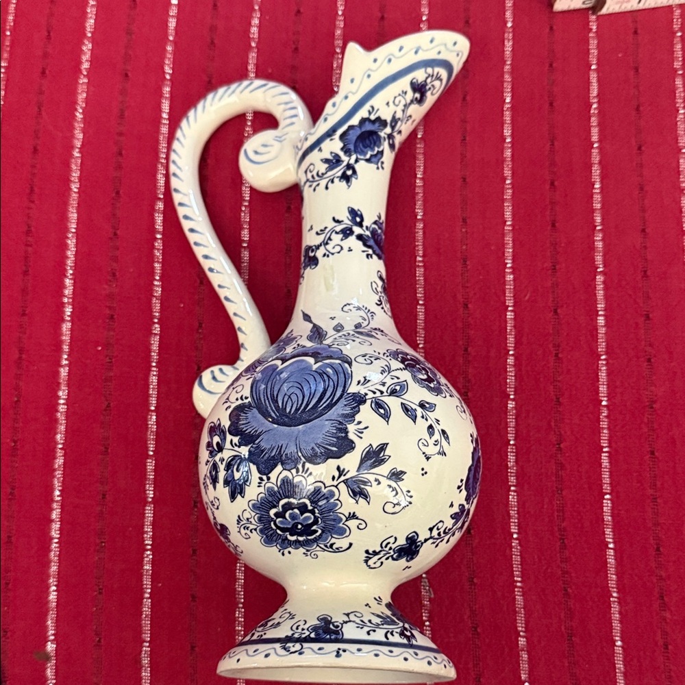 Vintage Delftware Floral Ceramic Pitcher by H. Bequet & Cie S.C. (Belgium)